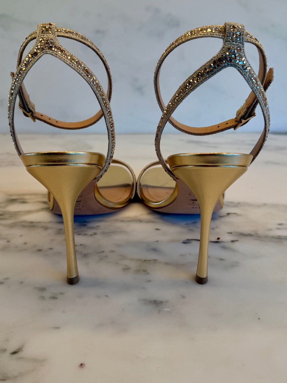 Christian Dior Gold Crystal Embellished Ankle-Strap Sandal. Worn once. - Picture 8 of 16